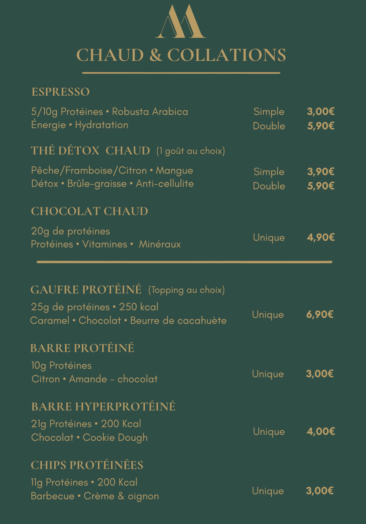 Carte chaud et collations ALMA